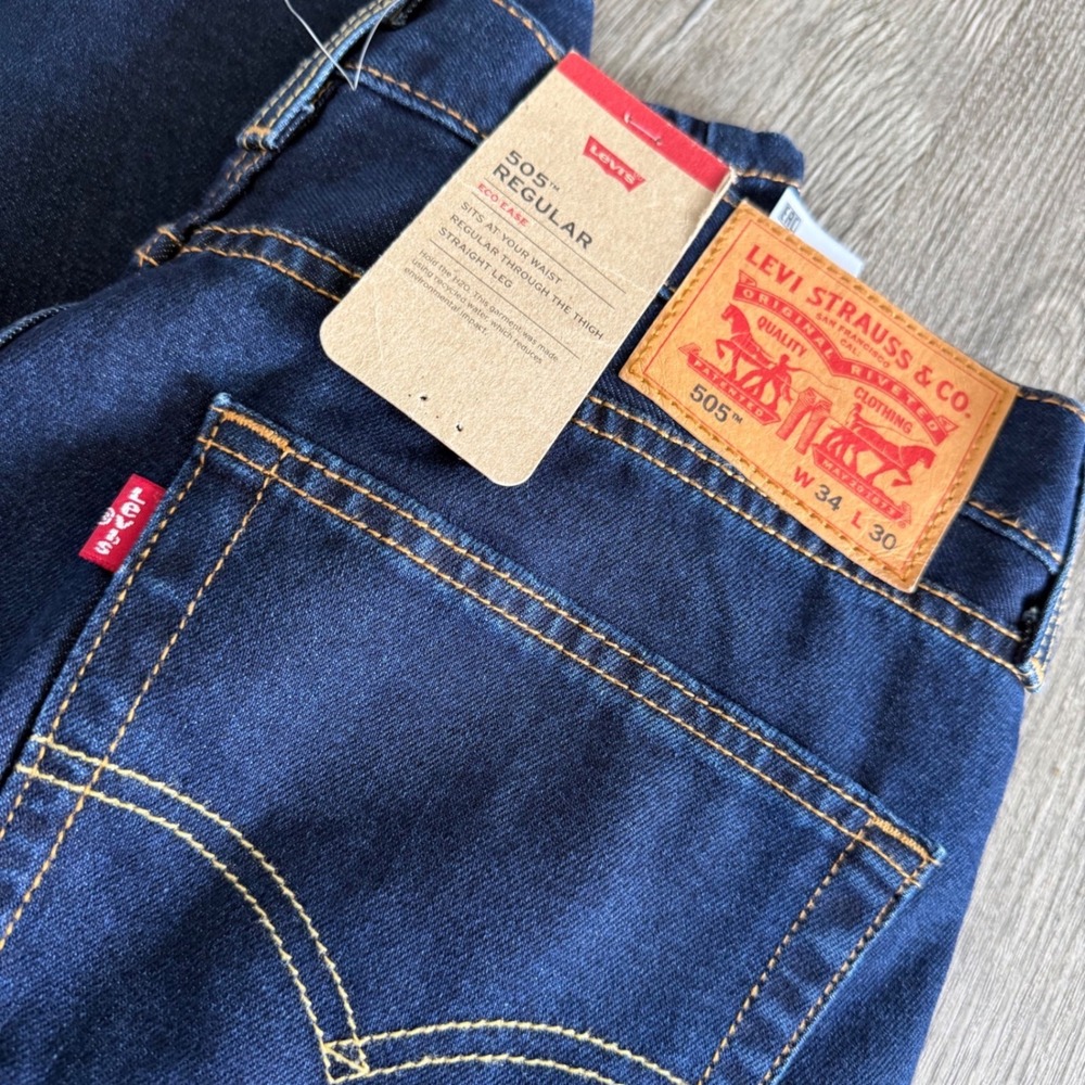 Levi's 505 Regular Fit Jeans Mens 34x30 Blue New Straight Leg Eco Ease Denim